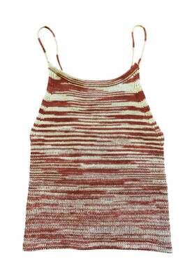 Brick Red and Cream Space Dye Knit Lace-Up Back Tank Top